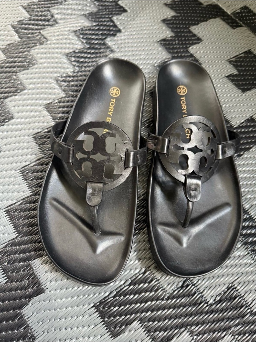 Tory Burch Black Logo Medallion Thong Sandals